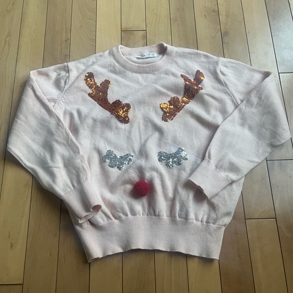 Girls Pom Pom detail sequin  Chritmas sweater 9Y - Picture 2 of 8
